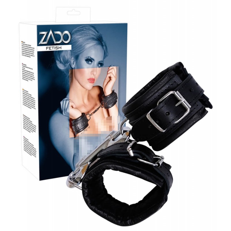 ZADO - bőr csuklóbilincs és karabiner (fekete) 78526 termék bemutató kép