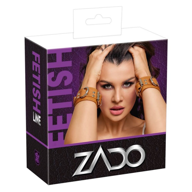 ZADO - bőr csuklóbilincs bondage játékhoz (barna) 79841 termék bemutató kép