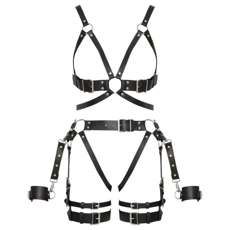 ZADO - többrészes bőr harness szett bilinccsel - fekete (S-M) 145031 termék bemutató kép